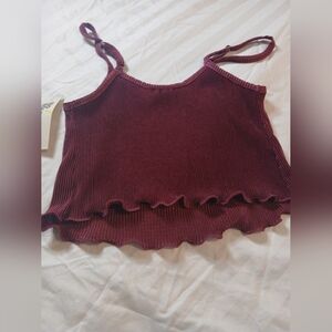 Women's Burgundy Ribbed Crop Top